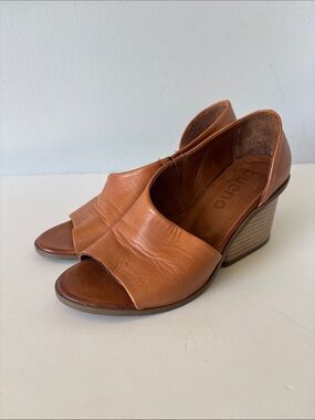 Bueno Cognac Leather Open-Toe Stacked Wedge Sandals Euro 36